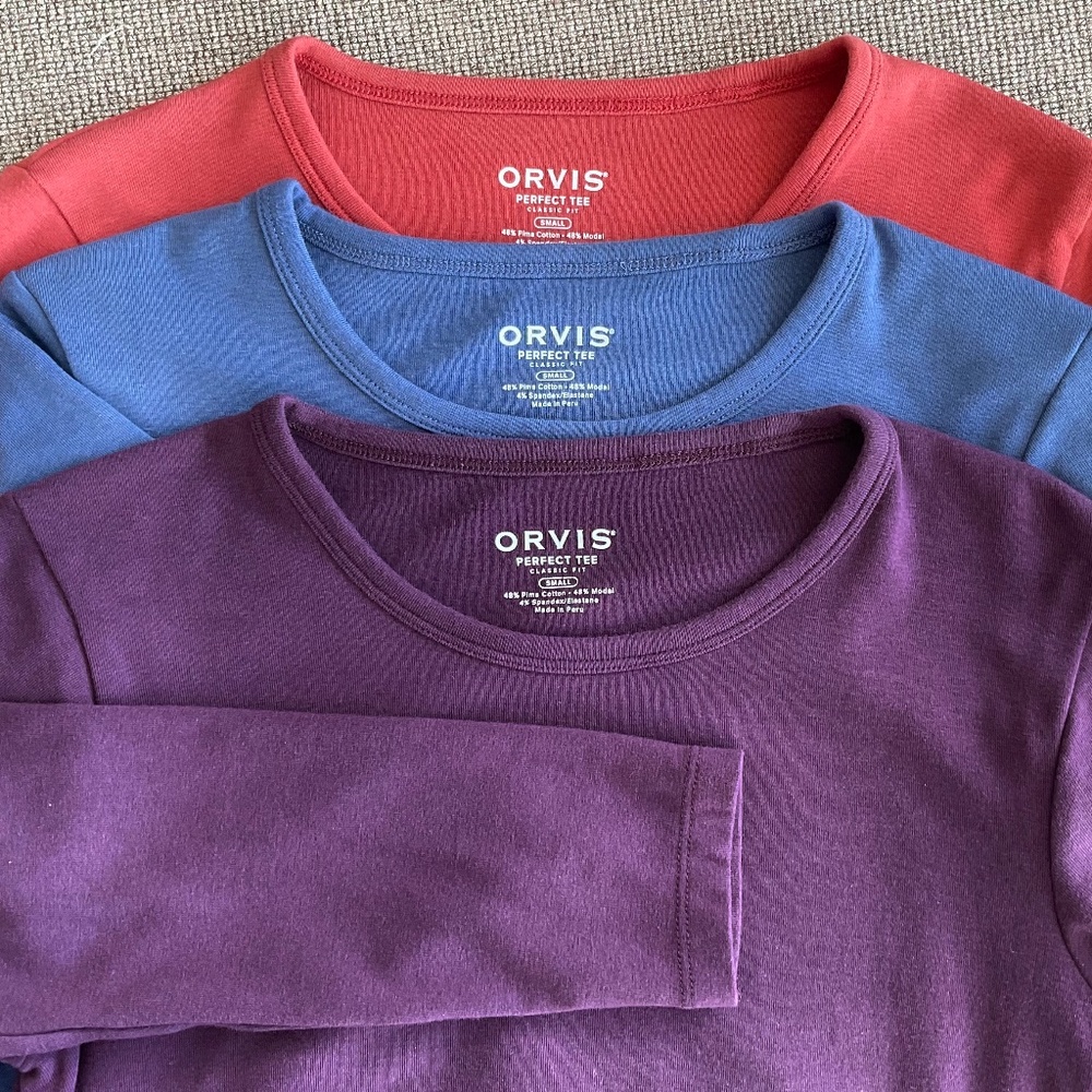 Bundle of 3 Orvis “Perfect Tees”, Pima Cotton Blend, Small
